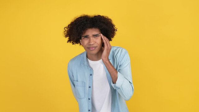 Confused guy cant see need glasses isolated vivid color background