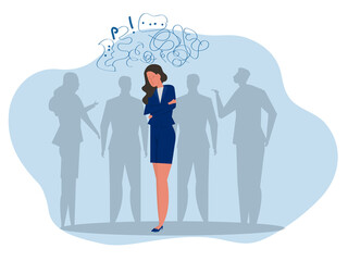 woman Unhappy or  Sad depressed lonely girl stands among people.depression, Bipolar disorder,mood disorder, social anxiety Psychology flat illustration