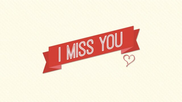 I Miss You with red heart and ribbon, motion holidays, romantic and love style background