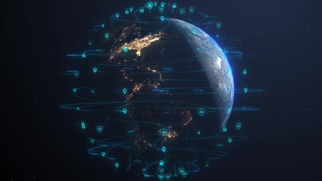 Global cyber security network for information technology cloud computing - 3D Animation Render