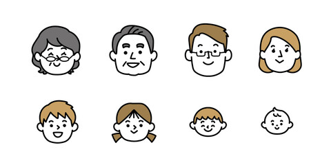 祖父母と父母と子どもたちの顔