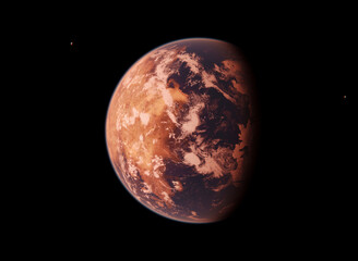 TRAPPIST-1D Livable Habitable Exoplanet Orbiting Red Dwarf Star System in Space - obrazy, fototapety, plakaty