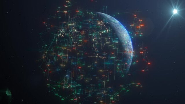 Global coding of information technology IOT big data cloud computing connectivity - 3D Animation Render