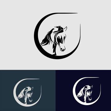 horse head logo silhouette elegant luxury simple design black and white