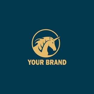 unicorn head simple logo design luxury gold