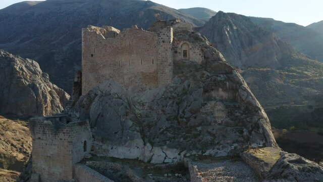 Aerial View of Kahta Castle in Adıyaman Province of Turkey - drone shot