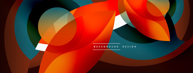 Abstract background with color geometric shapes. Beautiful minimal backdrop with round shapes circles and lines. Geometrical design. Vector illustration