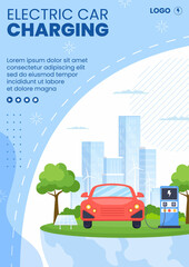 Charging Electric Car Batteries Flyer Template Flat Illustration Editable of Square Background Suitable for Social Media or Web Internet Ads
