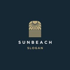 elegant hipster gold sun sunset sunrise with beach ocean sea water logo icon vecto