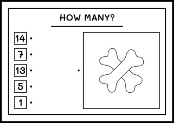 How many Bone, game for children. Vector illustration, printable worksheet