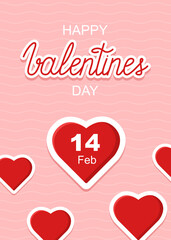 Happy Valentine's Day vertical banner. Vector poster with lettering and heart sticker. 14 February celebration
