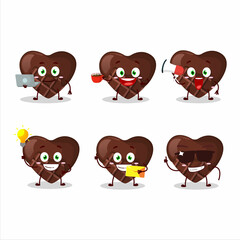 Chocolate love cartoon character with various types of business emoticons