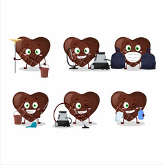 Cleaning service chocolate love cute cartoon character using mop