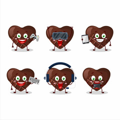 Chocolate love cartoon character are playing games with various cute emoticons