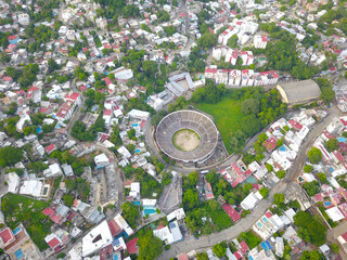 Aerial photo taken with a drone of the bullring of Acapulco and its surroundings