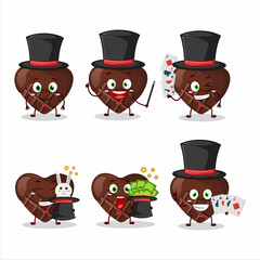 A chocolate love Magician cartoon character perform on a stage