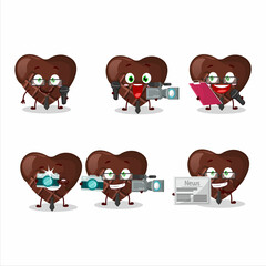 Character reporter chocolate love cute mascot with microphone
