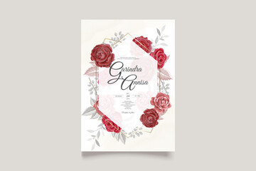 wedding invitation card with red floral leaves premium vector