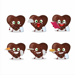 happy chocolate love waiter cartoon character holding a plate