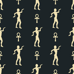 Vector ancient Egyptian icon pattern.  Vector seamless pattern on the Ancient Egypt theme.  seamless pattern of symbols and signs of Egypt icons in a flat style. Can be used for wallpaper