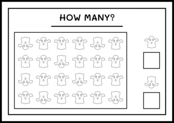 How many Ghost, game for children. Vector illustration, printable worksheet