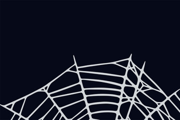 Spider web on black background. Spooky Halloween cobweb. Handrawn vector illustration