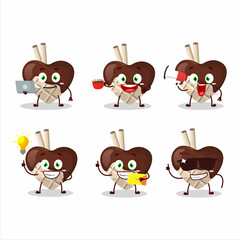 White chocolate love cartoon character with various types of business emoticons