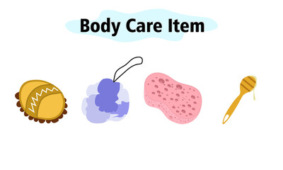 A set of washcloths for bath and shower. Honey spoon for spa treatments. Body care. Vector illustration in color design on a white background.