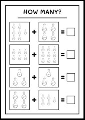 How many Potion Bottle, game for children. Vector illustration, printable worksheet