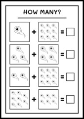 How many Eye, game for children. Vector illustration, printable worksheet