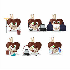 Obraz premium Cleaning service white chocolate love cute cartoon character using mop