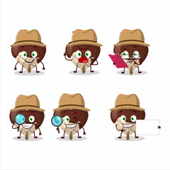 Obraz premium Detective white chocolate love cute cartoon character holding magnifying glass