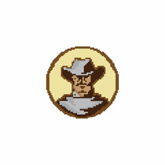 Portrait of a man in a cowboy hat and mask. Pixel style. Cowboy or robber
