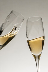 two glasses of champagne anniversary of Valentine's Day and celebration February 14