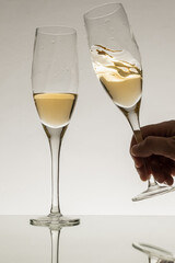 two glasses of champagne anniversary of Valentine's Day and celebration February 14