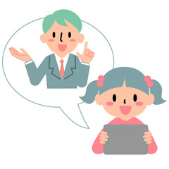 タブレットを使ってリモート授業を受ける子ども