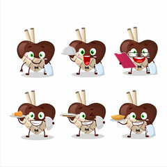 happy white chocolate love waiter cartoon character holding a plate