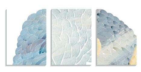 wavy decorative drawing effect, blue oil paint textured vector background template set