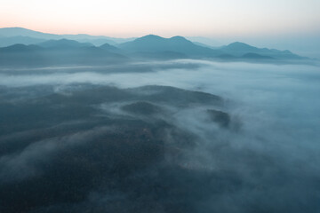 mountain scenery and trees in the autumn morning