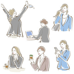 働く女性のベクターイラスト.　ビジネスウーマン.