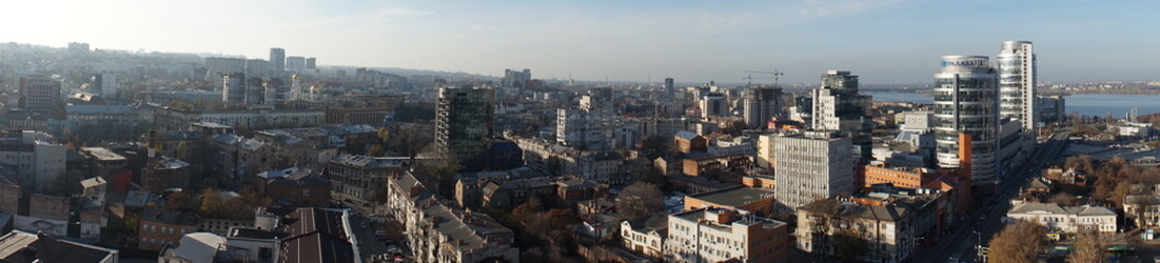 Top view of the streets of the city of Dnipro from the roof of the Menorah 