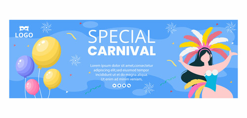 Happy Carnival Celebration Cover Template Flat Illustration Editable of Square Background Suitable for Social Media or Greeting Card