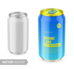 White glossy tin can mockup. Vector illustration.