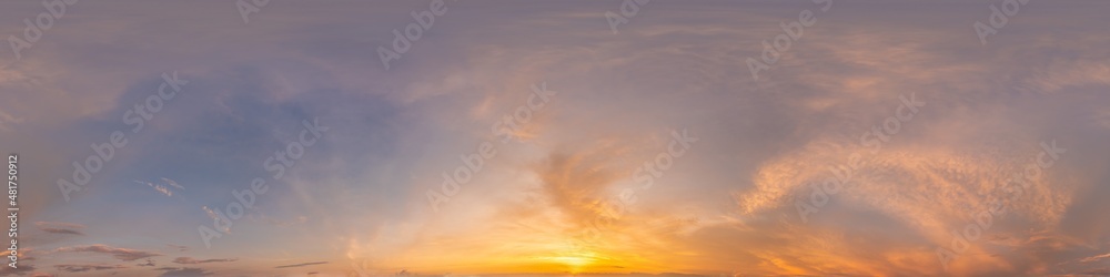 Wall mural dark blue sunset sky panorama with cirrus clouds. seamless hdr pano in spherical equirectangular for