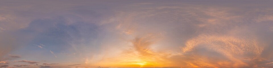 Dark blue sunset sky panorama with Cirrus clouds. Seamless hdr pano in spherical equirectangular...