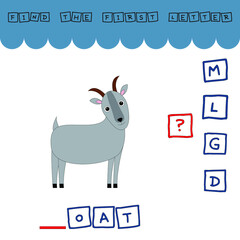 Obraz na płótnie Canvas find the first letter of the word goat and connect. Educational game for children. 