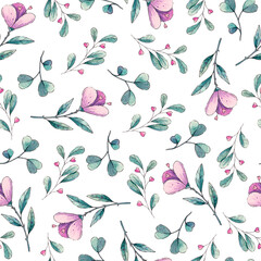 Watercolor floral pattern. Composition of leaves on a white background.