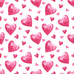 seamless pattern of multicolored hearts on a white background.