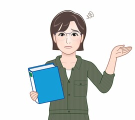 緑のつなぎを着た女性のイラスト