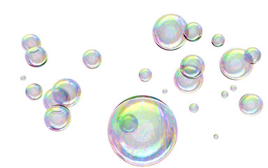  iridescent soap bubbles on white background 3d render